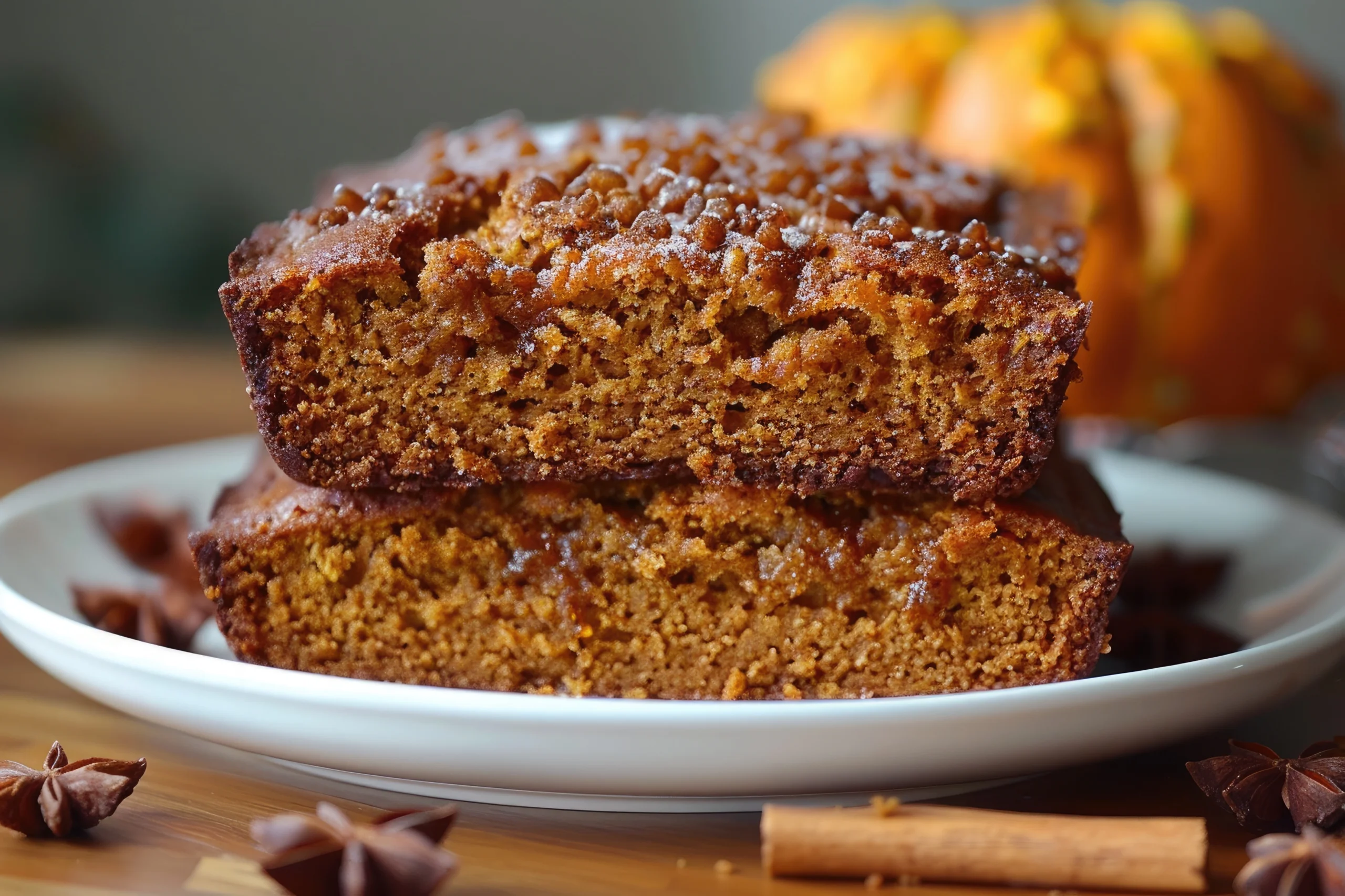 Close-up of oatmeal yogurt apple cake slices showcasing moist texture with apple chunks and a soft crumb.